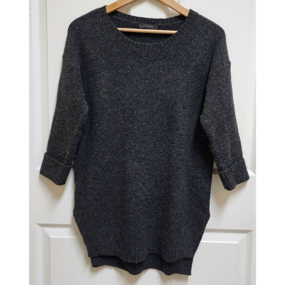 Ann Taylor Charcoal Gray Wool Blend 3/4 Slv Knit Oversize Tunic Sweater Women S
